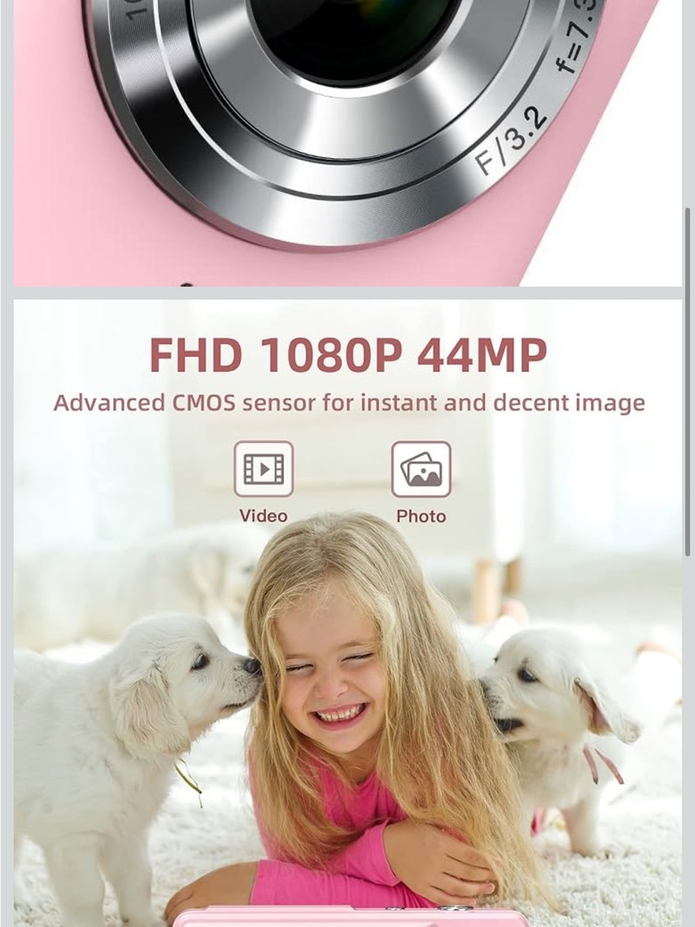 Pink Compact Digital Camera with 16X Zoom - 44MP - Picture 2 of 6